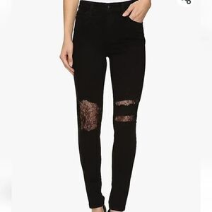 Joes Jeans Charlie High Rise Skinny Jeans Distressed Lace Dani Black 26
